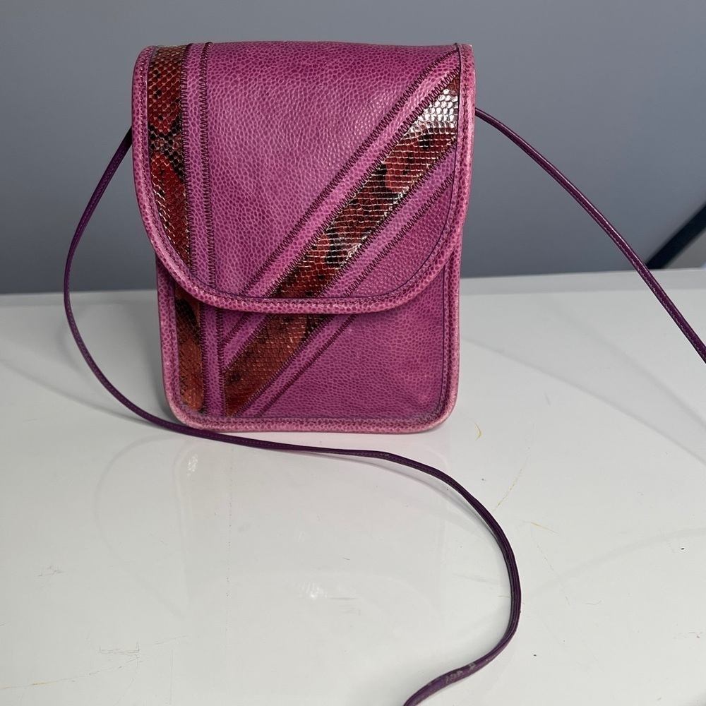 Carlos Falchi Purple Pebbled Leather and Snakeskin Crossbody Shoulder Bag